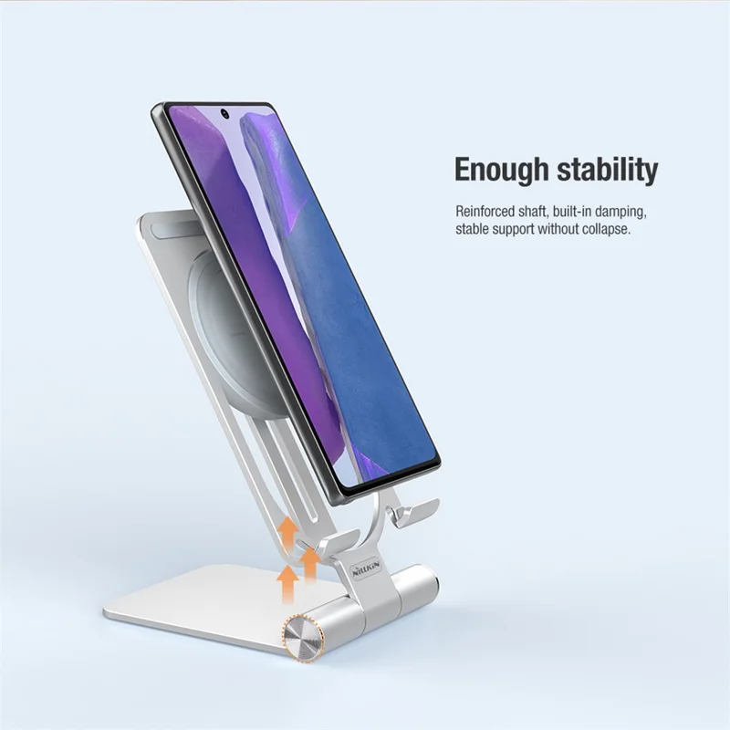 NILLKIN PowerHold 2 in 1 Collapsible Mini Wireless Charging Stand Desktop Bracket - Mystic Silver