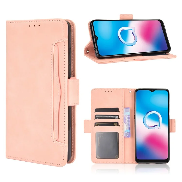 Multiple Card Slots Wallet Case Stand Leder Shell Für Alcatel 3x (2020) - Rosa
