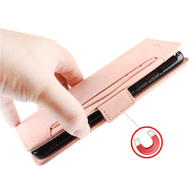 Multiple Card Slots Wallet Case Stand Leder Shell Für Alcatel 3x (2020) - Rosa