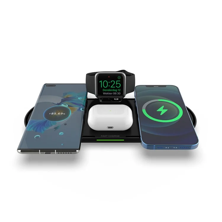 K1000 4 En 1 QI Chargeur Sans Fil Chargeur Rapide Station De Quai Stand Pour Apple Watch Airpods IPhone - Noir