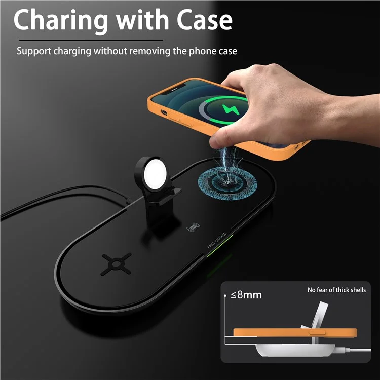 K1000 4 En 1 QI Chargeur Sans Fil Chargeur Rapide Station De Quai Stand Pour Apple Watch Airpods IPhone - Noir