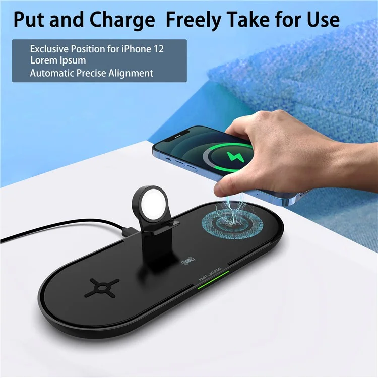 K1000 4 En 1 QI Chargeur Sans Fil Chargeur Rapide Station De Quai Stand Pour Apple Watch Airpods IPhone - Noir