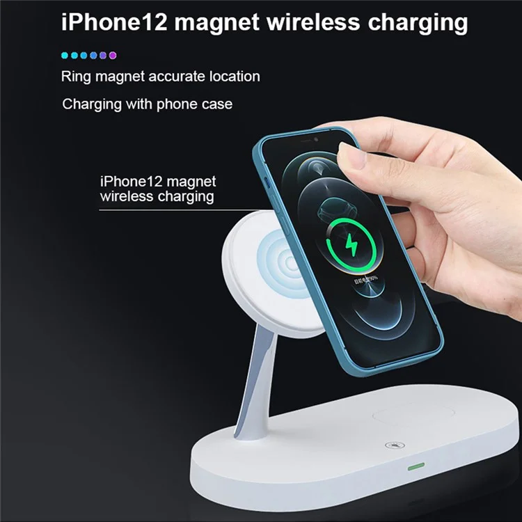 5 Em 1 Carregador Sem Fio Magnético Para IPhone 12 Pro Max Apple Watch Airpods Charging Dock Station - Branco