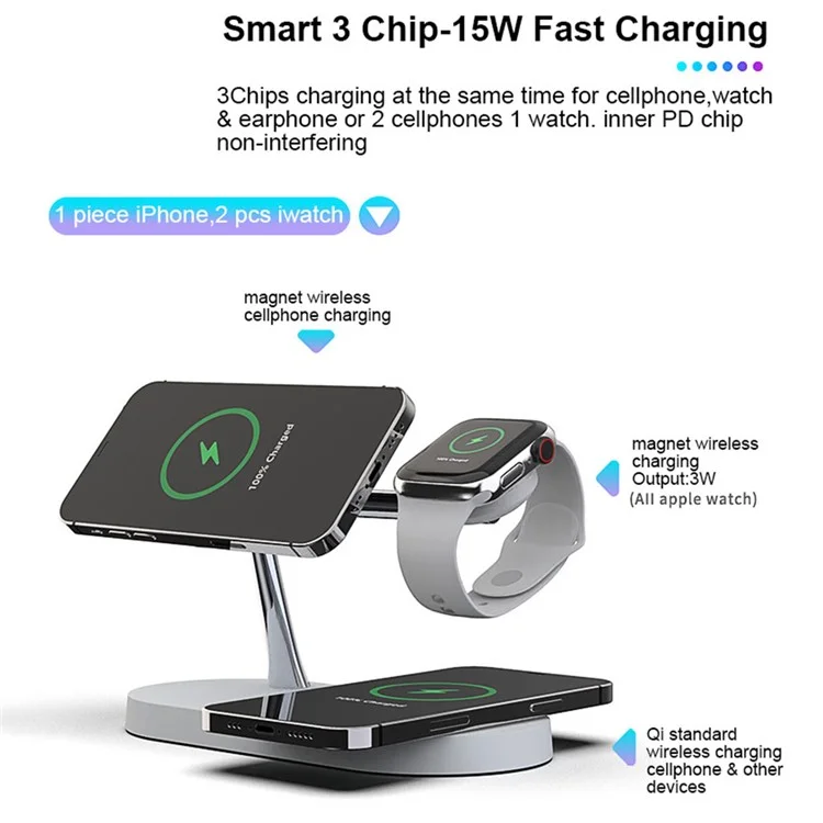 5 in 1 Magnetic Wireless Charger for iPhone 12 Pro Max Apple Watch AirPods Fast Charging Dock Station - White