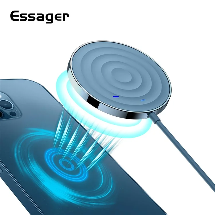 ESSAGER 15W Wireless Charging Dock Quick Charger Magnetic Fast Charging Pad for iPhone/Huawei - White