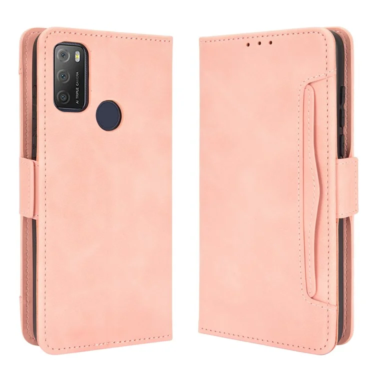 Leather Wallet Protective Case with Multiple Card Slots for Alcatel 3L (2021) / Alcatel 1S (2021) - Pink