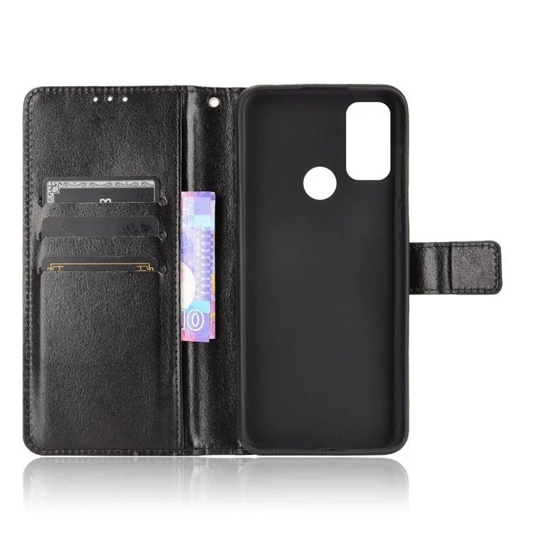 Crazy Horse Textura Carteira Design PU Caparo de Calaro Protector Capa Para Alcatel 3L (2021) / Alcatel 1s (2021) - Preto