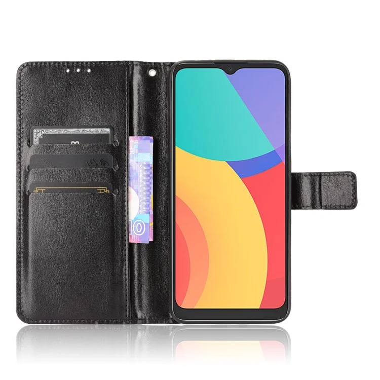 Crazy Horse Textura Carteira Design PU Caparo de Calaro Protector Capa Para Alcatel 3L (2021) / Alcatel 1s (2021) - Preto
