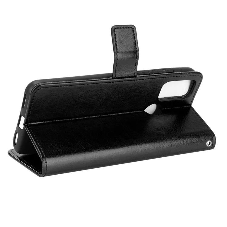 Crazy Horse Textura Carteira Design PU Caparo de Calaro Protector Capa Para Alcatel 3L (2021) / Alcatel 1s (2021) - Preto