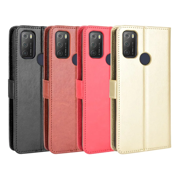Crazy Horse Textura Carteira Design PU Caparo de Calaro Protector Capa Para Alcatel 3L (2021) / Alcatel 1s (2021) - Preto