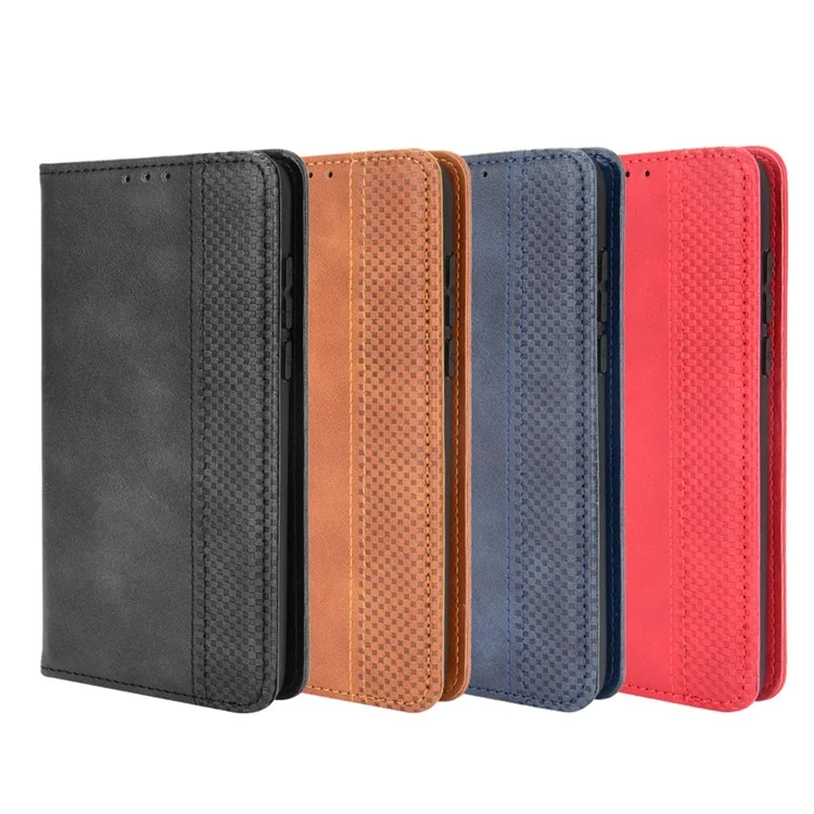 Magnetischer Vintage -style Phone Case Wallet Stand Lederabdeckung Für Alcatel 3l (2021) / 1s (2021) - Schwarz