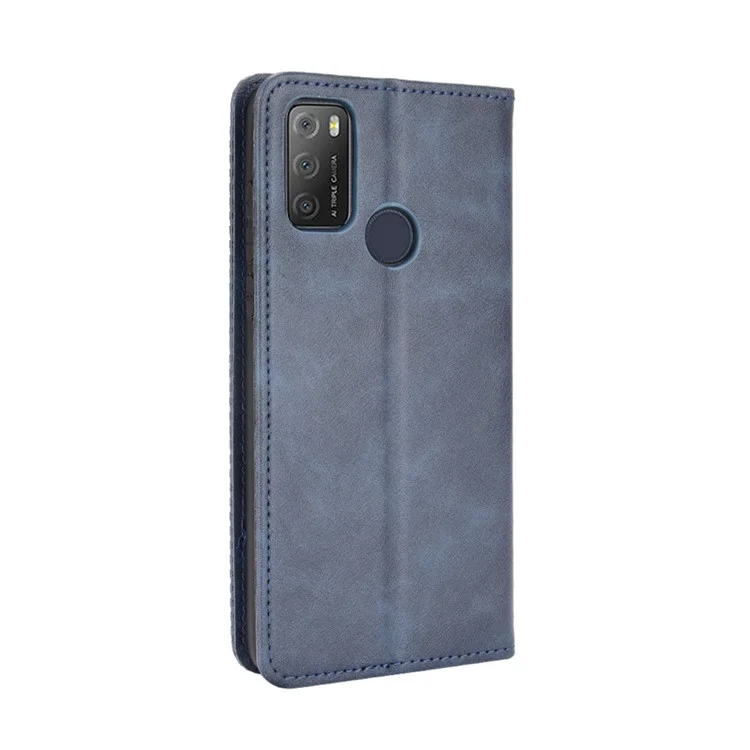 Magnetic Vintage Style Phone Case Wallet Stand Leather Cover for Alcatel 3L(2021) / 1S (2021) - Blue