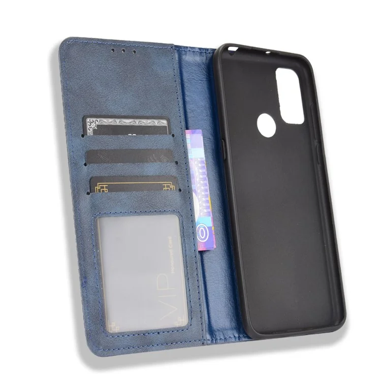 Magnetic Vintage Style Phone Case Wallet Stand Leather Cover for Alcatel 3L(2021) / 1S (2021) - Blue