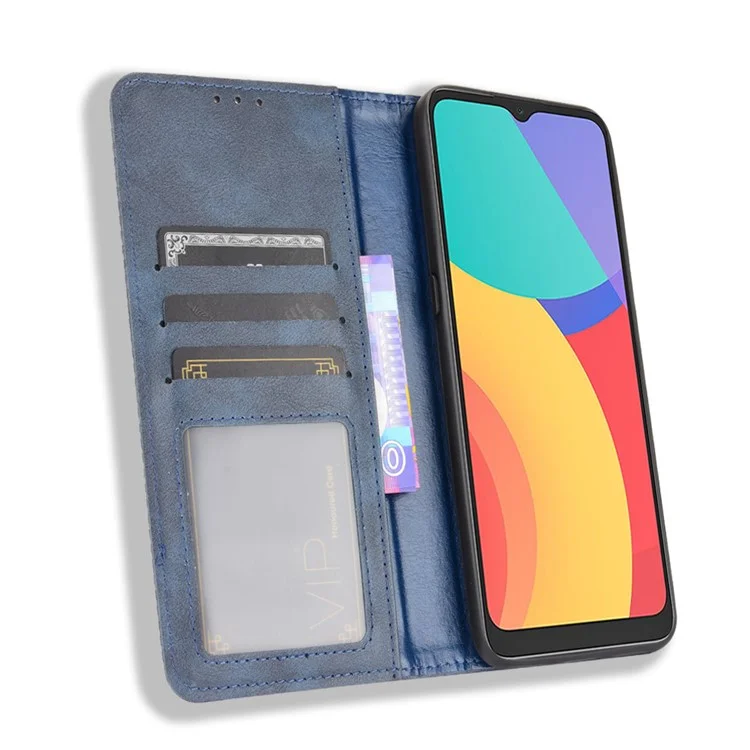 Magnetic Vintage Style Phone Case Wallet Stand Leather Cover for Alcatel 3L(2021) / 1S (2021) - Blue