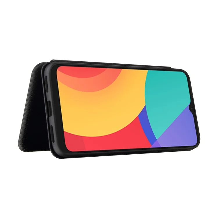 Capa de Couro com Textura de Fibra de Carbono e Suporte de Absorção Automática com Porta-cartões para Alcatel 1S (2021) - Preto