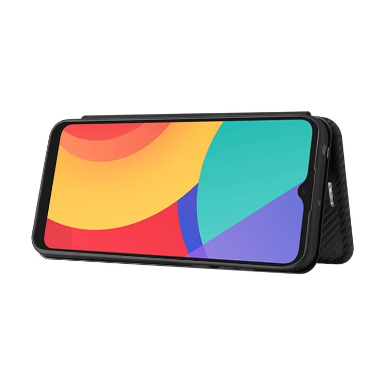 Capa de Couro com Textura de Fibra de Carbono e Suporte de Absorção Automática com Porta-cartões para Alcatel 1S (2021) - Preto