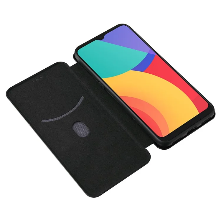 Capa de Couro com Textura de Fibra de Carbono e Suporte de Absorção Automática com Porta-cartões para Alcatel 1S (2021) - Preto
