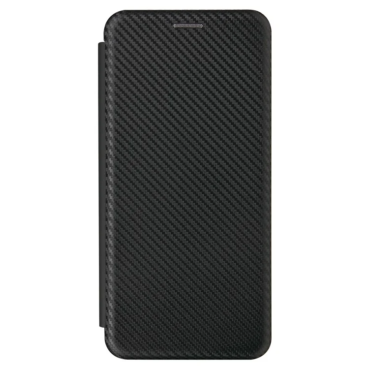Capa de Couro com Textura de Fibra de Carbono e Suporte de Absorção Automática com Porta-cartões para Alcatel 1S (2021) - Preto