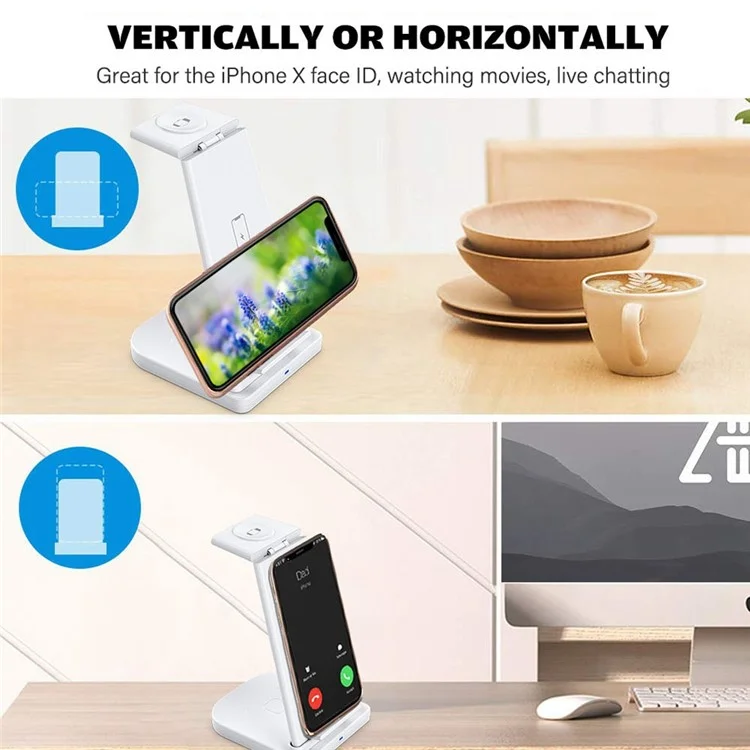 B12 Phone Smartwatch Bluetooth-compatible Earphone Wireless Charger Stand 3 in 1 Fast Charging Station - Black / for Samsung Watch