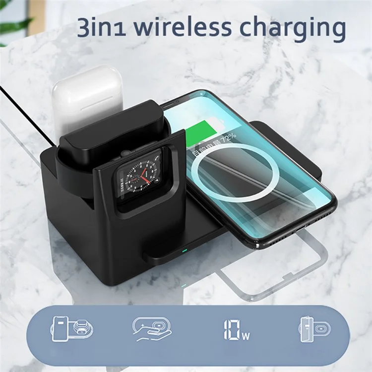 N31 3 em 1 Charger Sem Fio Charging Dock Station Para Iphone Samsung Apple Watch - Preto