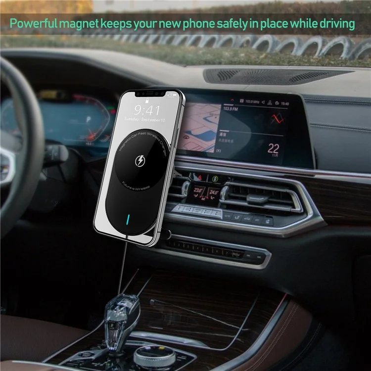 EP08 Magnetic Car Vehicle Air Outlet Fast Charging Mobile Phone Wireless Charger - Black