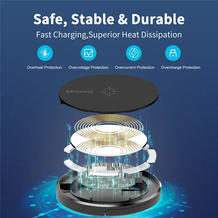 MIRIOWIZ M-2001W 15W 360 Rotary Desktop Magnetic Wireless Charger Compatible with MagSafe Charging Pad for iPhone