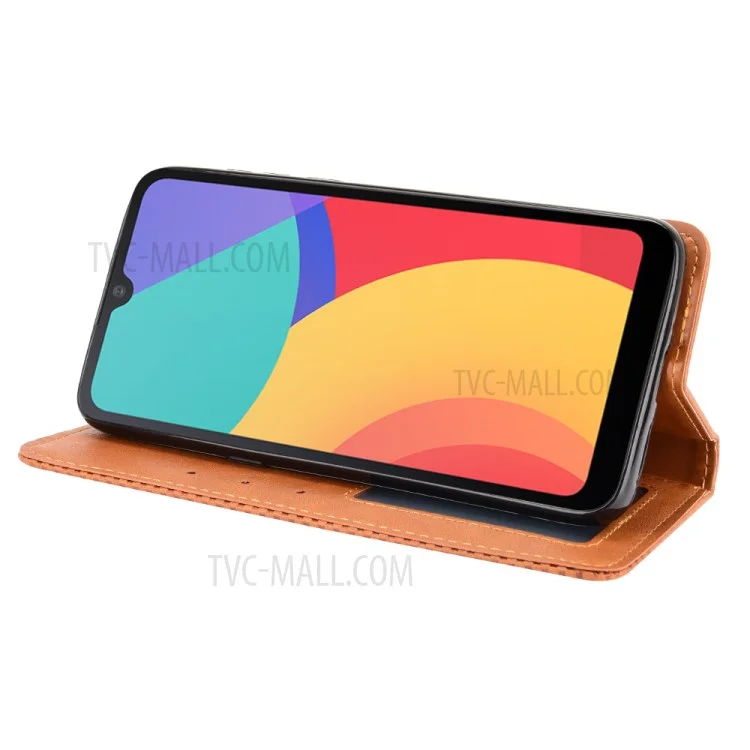 Capa de Telefone Celular de Couro com Fecho Magnético e Suporte, Estilo Vintage, para Alcatel 1L (2021) - Marrom