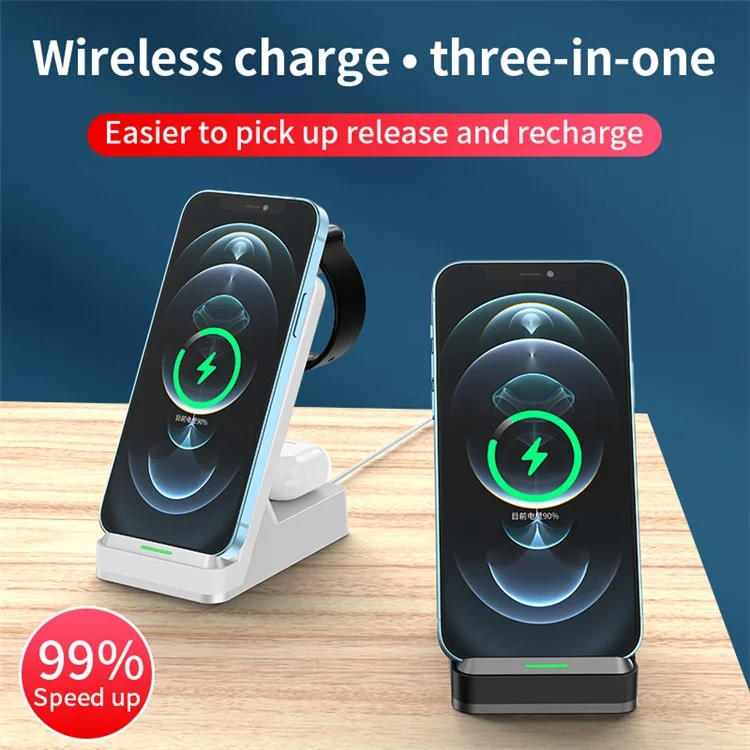 H15 3 in 1 Wireless Charger 15W Qi Fast Charging Station for iPhone/Apple Watch/AirPods - Black