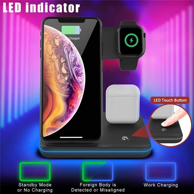 Chargeur sans fil 3 en 1 15 W Z5 Upgraded Qi Charge rapide pour iPhone Android iWatch AirPods - Noir