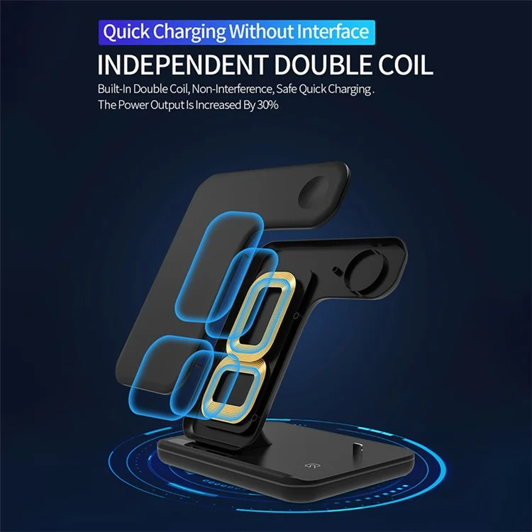 Chargeur sans fil 3 en 1 15 W Z5 Upgraded Qi Charge rapide pour iPhone Android iWatch AirPods - Noir