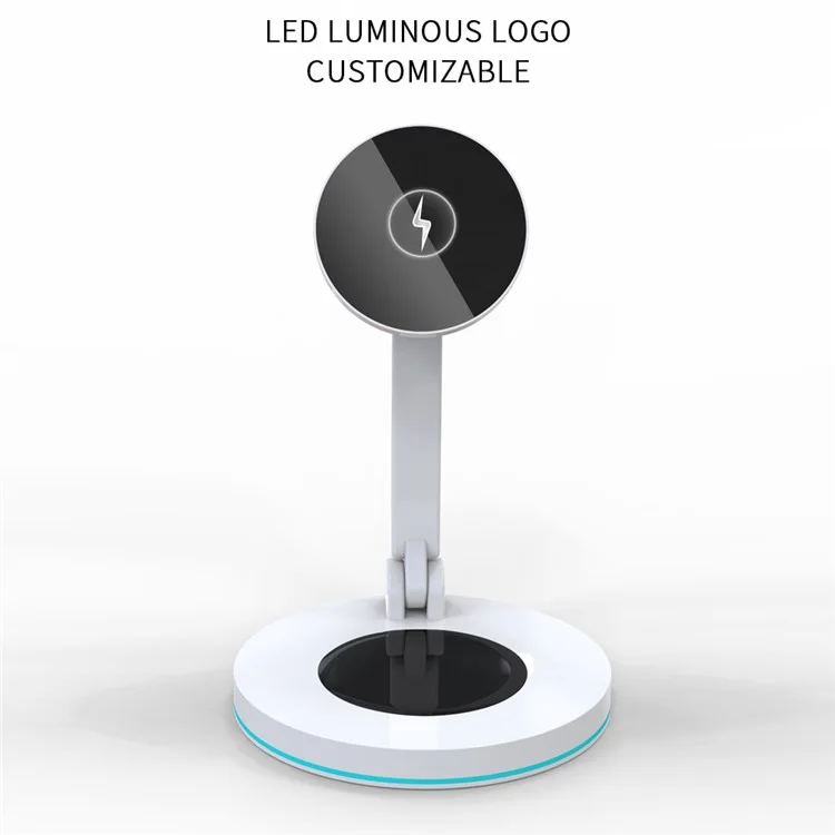 Y21 Plegable Cargador Inalámbrico Magnético 15W Soporte De Soporte De Carga Rápida Con Luz Ambiental LED Para Auriculares/teléfonos Inteligentes - Negro