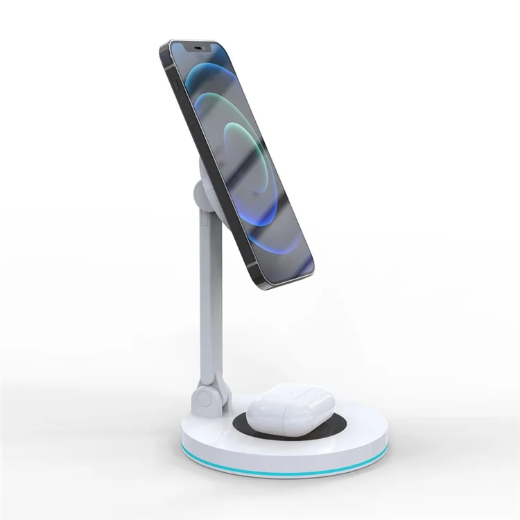Y21 Folding Magnetic Wireless Charger 15W Fast Charging Stand Holder with LED Ambient Light for Earphones/Smart Phones - Black