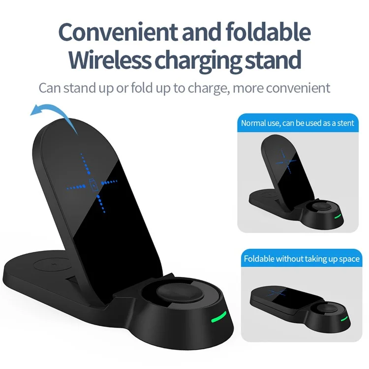 H22 Faltbares 3-in-1 Wireless Charger 15W Schnellladung Stand Dock für Smartphones/Uhren/Kopfhörer
