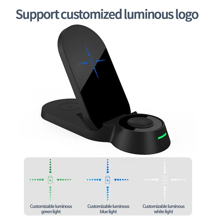 H22 Faltbares 3-in-1 Wireless Charger 15W Schnellladung Stand Dock für Smartphones/Uhren/Kopfhörer