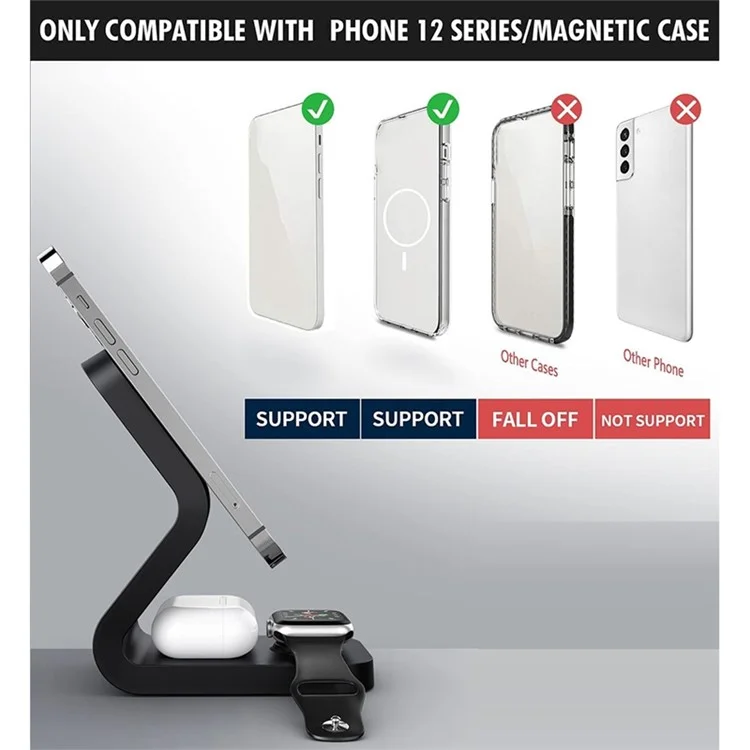 Chargeur sans fil magnétique 3 en 1 B16 15W pour iPhone 12 Series/iWatch/AirPods Pro - Blanc