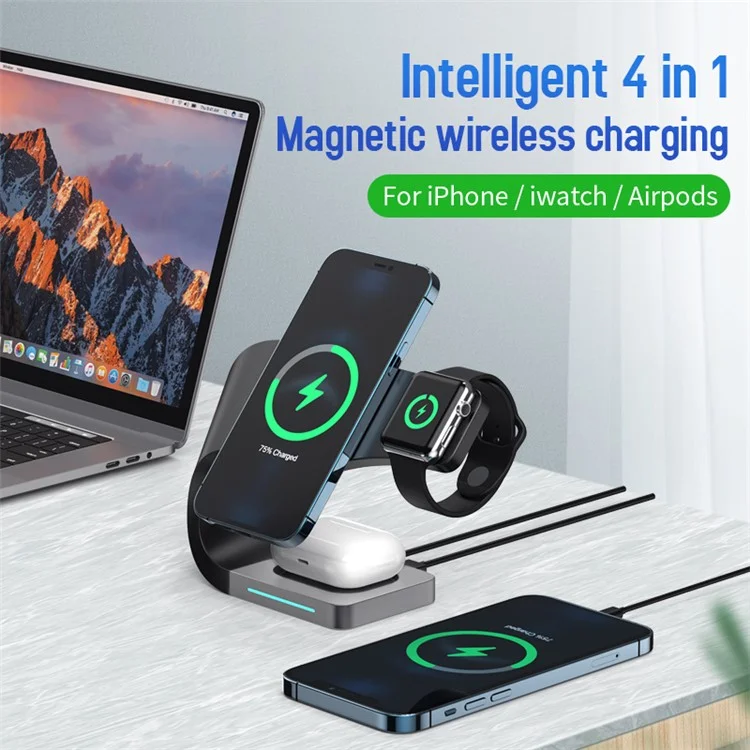 LFX-178 4 in 1 Caricatore Wireless di Assorbimento Magnetico Multifunzionale Per Iphone 12 Series/iwatch/airpods - Bianca