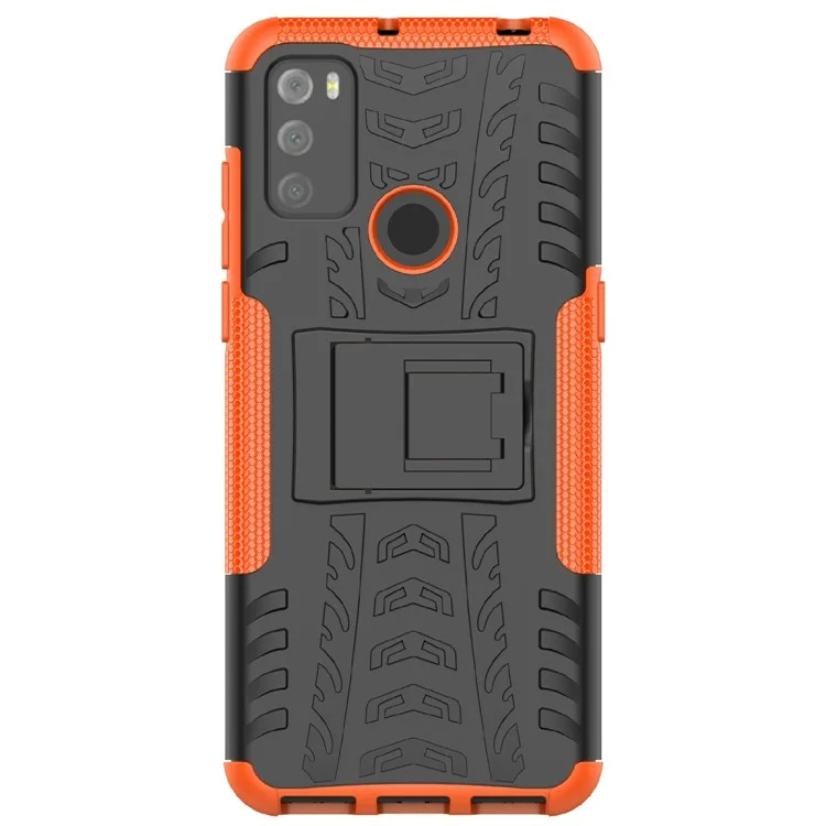 Для ALCATEL 3L (2021) Текстура Шин Телефон Чехол Корпус Корза Устойчивый К Царапинам Абонепроницаемый Двойной Слой Combo PC + TPU Защитная Задняя Крышка - Апельсин