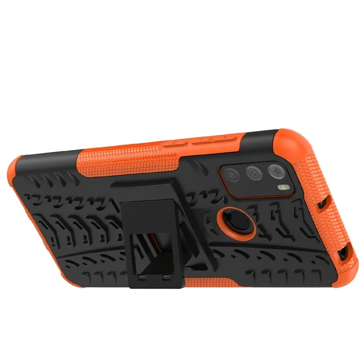 Для ALCATEL 3L (2021) Текстура Шин Телефон Чехол Корпус Корза Устойчивый К Царапинам Абонепроницаемый Двойной Слой Combo PC + TPU Защитная Задняя Крышка - Апельсин