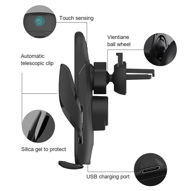 M11 15W Coche Teléfono Móvil Cargador Inalámbrico De 360 ​​grados Montaje De Coche Rotativo De 360 ​​grados Tablero De Control De Ventilación De Aire Cargador De Soporte Para Teléfono Para IPhone 12/8 / X / XS / SAMSUNG S9 / S9 + / S8