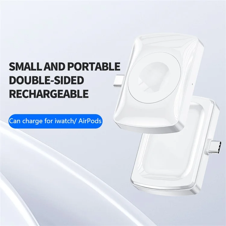 JJT-997 2 in 1 Watch Wireless Charger Type-C Double-Sided Wireless Charging Dock for Apple Watch 1-7 / SE Series / AirPods 2 / 3 / Pro - White