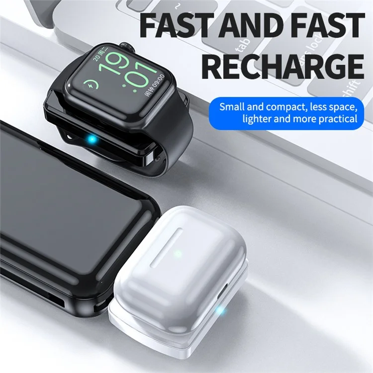 JJT-997 2 in 1 Watch Wireless Charger Type-C Double-Sided Wireless Charging Dock for Apple Watch 1-7 / SE Series / AirPods 2 / 3 / Pro - White
