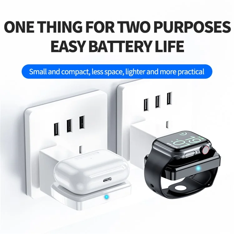 JJT-997 2 in 1 Watch Wireless Charger Type-C Double-Sided Wireless Charging Dock for Apple Watch 1-7 / SE Series / AirPods 2 / 3 / Pro - White