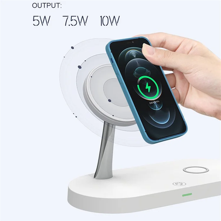 T268C 4 en 1 15W Max Max Magnetic Wireless Charger Con Luz LED Night Para Iphone 13/12 Apple Watch AirPods Pro - Blanco