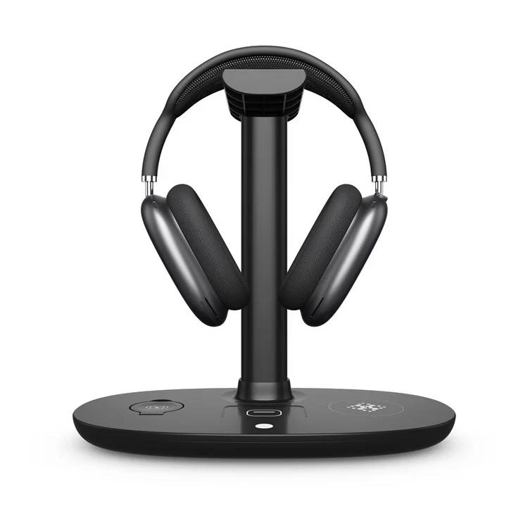 B-15A 4-in-1 Wireless Charger Headset Hanger QC 3.0 Charging Station Headset Holder for Smartphones/Smartwatch/Earbuds/Headset