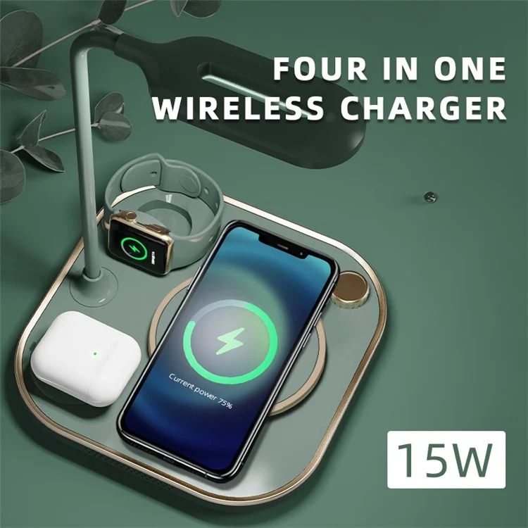 X3 15W 3 In 1 Caricabatterie Wireless Magnetico Multi-funzione Stazione Di Ricarica Rapida Per L'orologio Da Cellulare Auricolare Con Luce Notturna - Nero