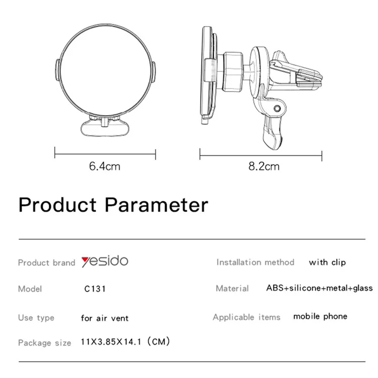 Yesido C131 Wireless Auto Ladegerät 15W Schnelles Ladeauto -klemme Telefon Mount Air Outlet Car Ladegerät