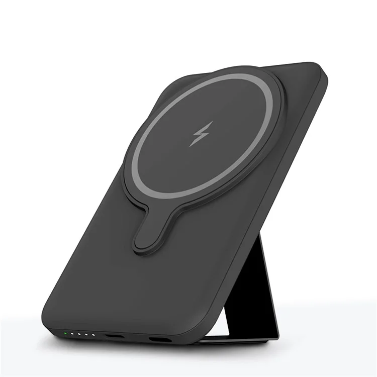 ZHX-PB12 Para Iphone 13/12 Série Ultra-thin Magnetic Power Bank Com Suporte Dobrável 15W Wireless Fast Charger 5000mAh Bateria Externa Portátil - Preto