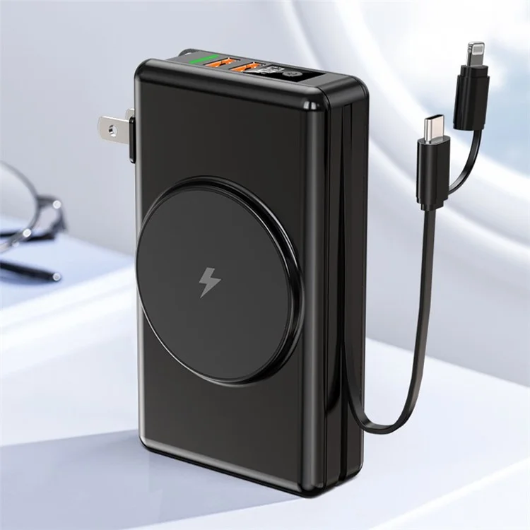 20000mah Magnetic Wireless Power Bank 15w Carregador De Telefone Portátil PD 20W Pacote De Bateria Da Bateria Do Telefone Da Bateria Do Telefone - Preto