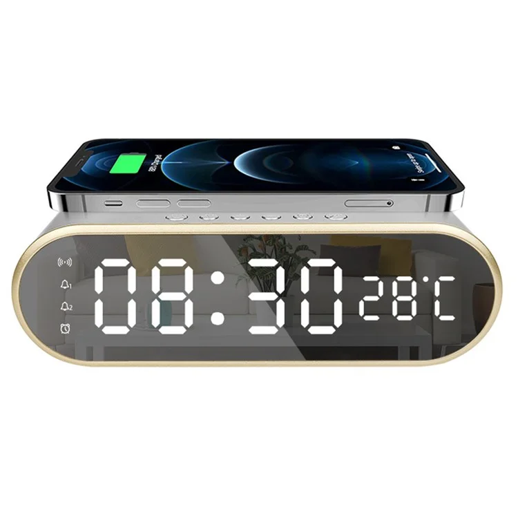 W628 Sveglia Allarme 15W Caricabatterie Wireless Termometro Calendario Snooze Funzioni Allarme - D'argento