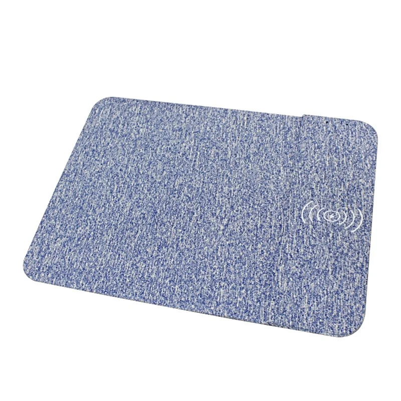 Multifunctional 10W Qi Wireless Charging Mouse Pad Cloth Texture Non-Slip Mouse Mat with Indicator Light for Home Office - Blue
